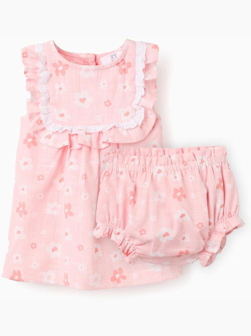 Robe et bloomer en coton à fleurs - Kiabi