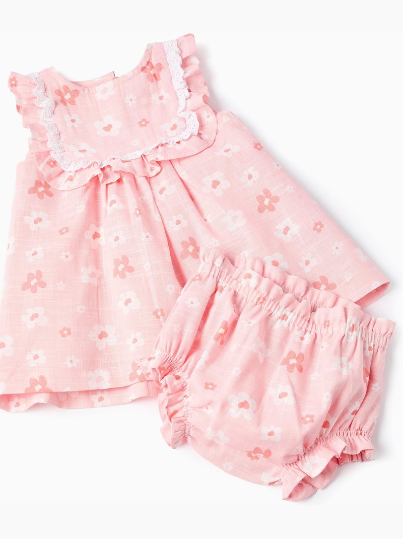 Robe et bloomer en coton à fleurs Rose clair - Kiabi