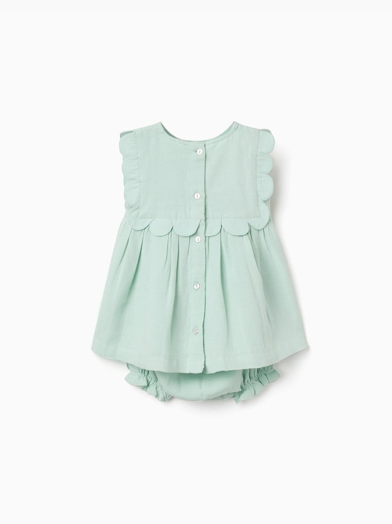 Robe et bloomer en coton et lin Vert clair - Kiabi