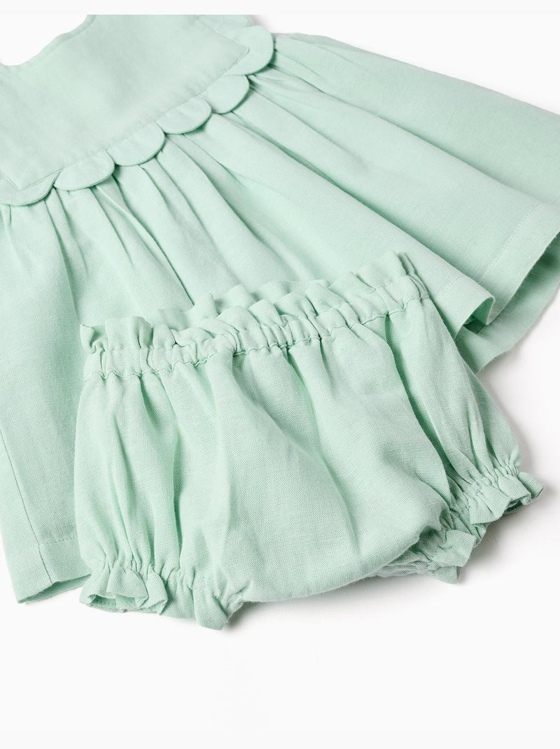 Robe et bloomer en coton et lin Vert clair - Kiabi