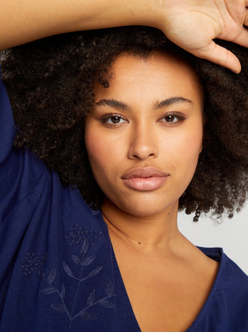 Robe évasée à broderies Bleu - Kiabi
