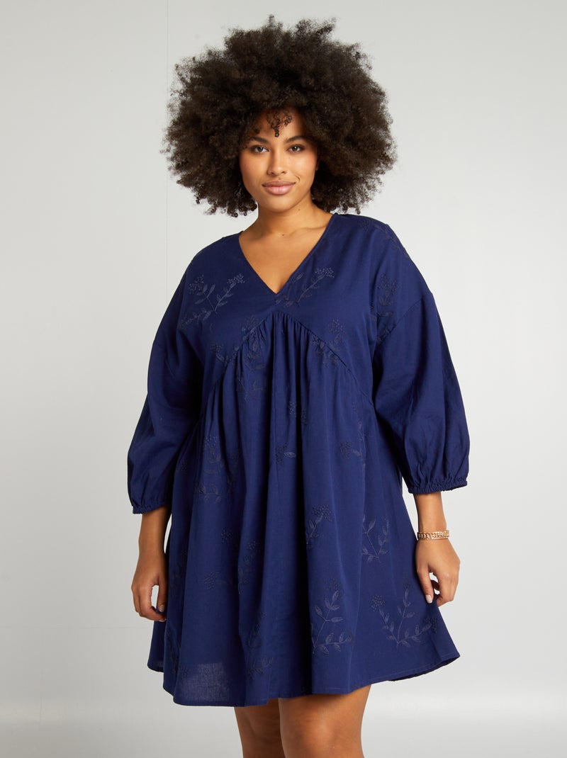 Robe évasée à broderies Bleu - Kiabi