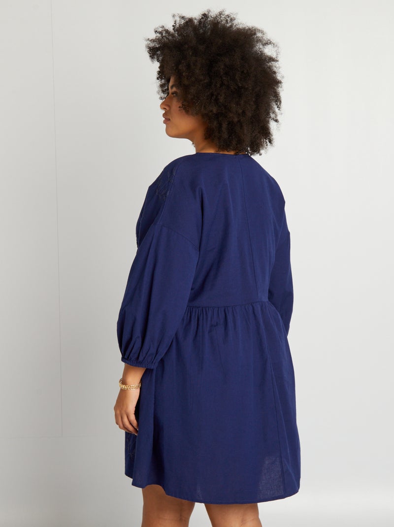 Robe évasée à broderies Bleu - Kiabi