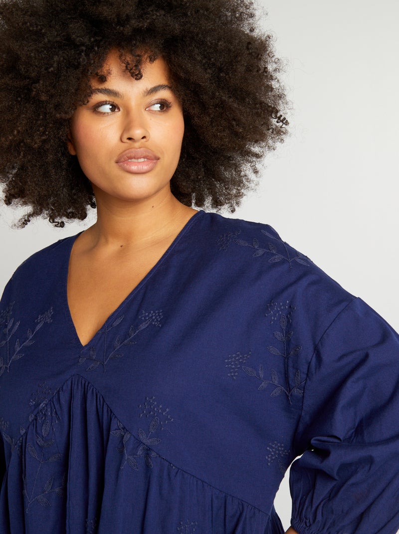Robe évasée à broderies Bleu - Kiabi