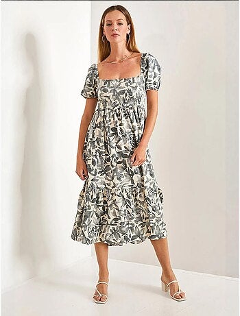 Robe évasée à col carré et à motifs multiples de bianco lucci
