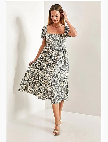Robe évasée à col carré et à motifs multiples de bianco lucci