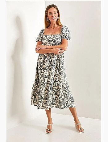 Robe évasée à col carré et à motifs multiples de bianco lucci