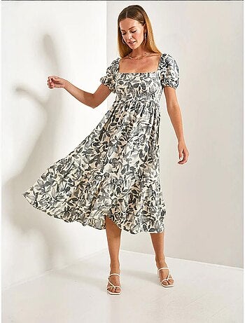 Robe évasée à col carré et à motifs multiples de bianco lucci
