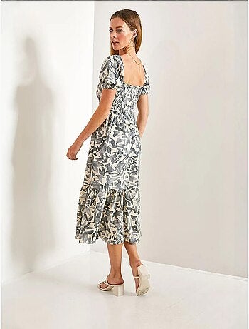 Robe évasée à col carré et à motifs multiples de bianco lucci