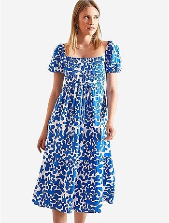 Robe évasée à motifs avec taille smockée lucci