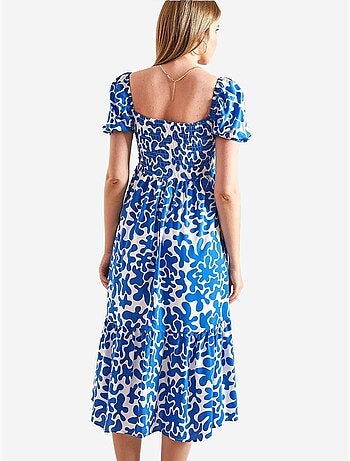 Robe évasée à motifs avec taille smockée lucci