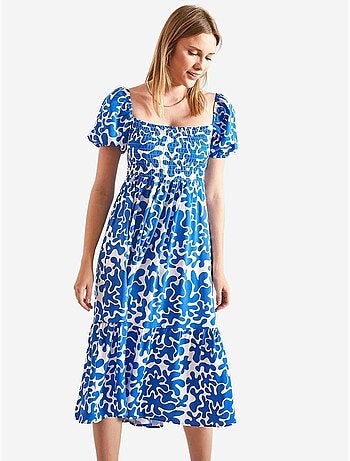 Robe évasée à motifs avec taille smockée lucci