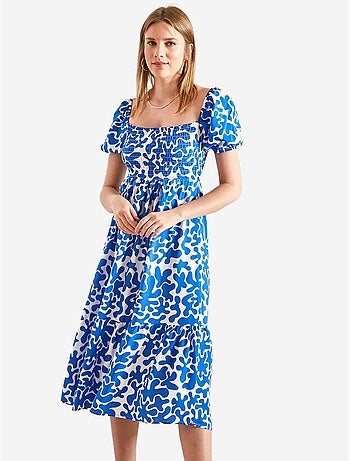 Robe évasée à motifs avec taille smockée lucci