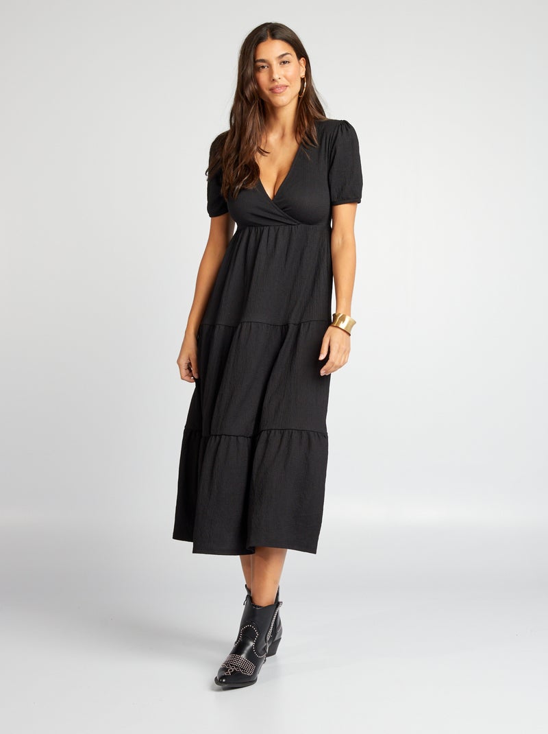 Robe évasée à volants noir - Kiabi