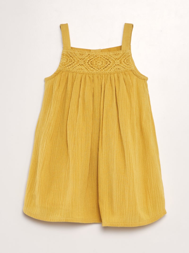 Robe évasée avec broderie Jaune - Kiabi