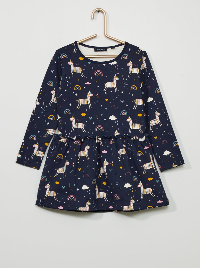Robe évasée avec imprimée bleu marine - Kiabi