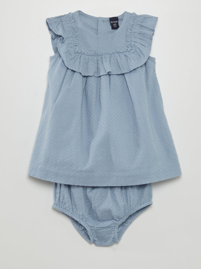 Robe évasée avec volants + culotte assortie Bleu - Kiabi