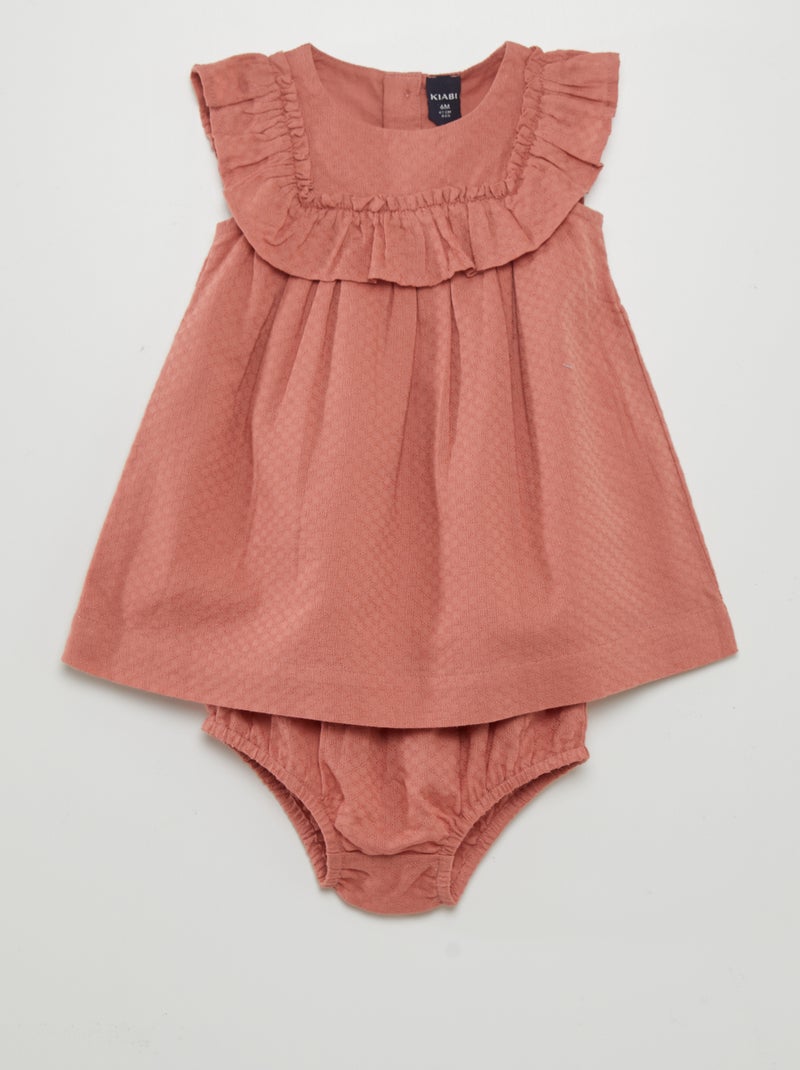 Robe évasée avec volants + culotte assortie Rose - Kiabi