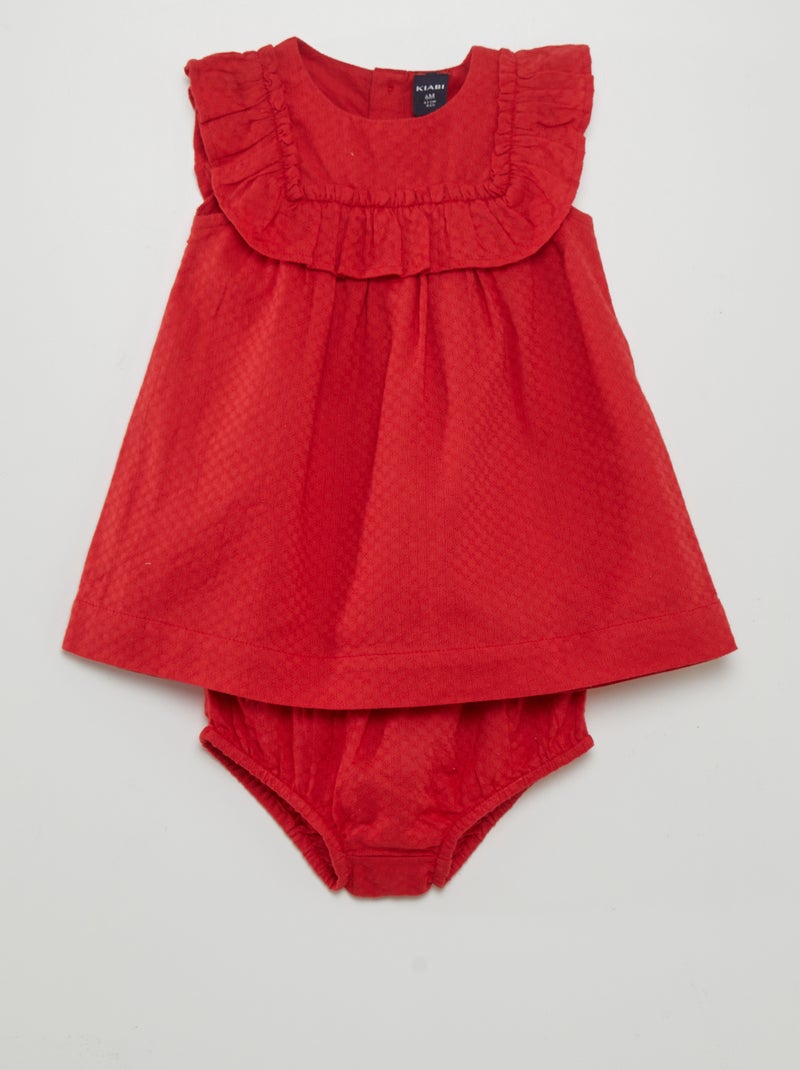 Robe évasée avec volants + culotte assortie Rouge - Kiabi