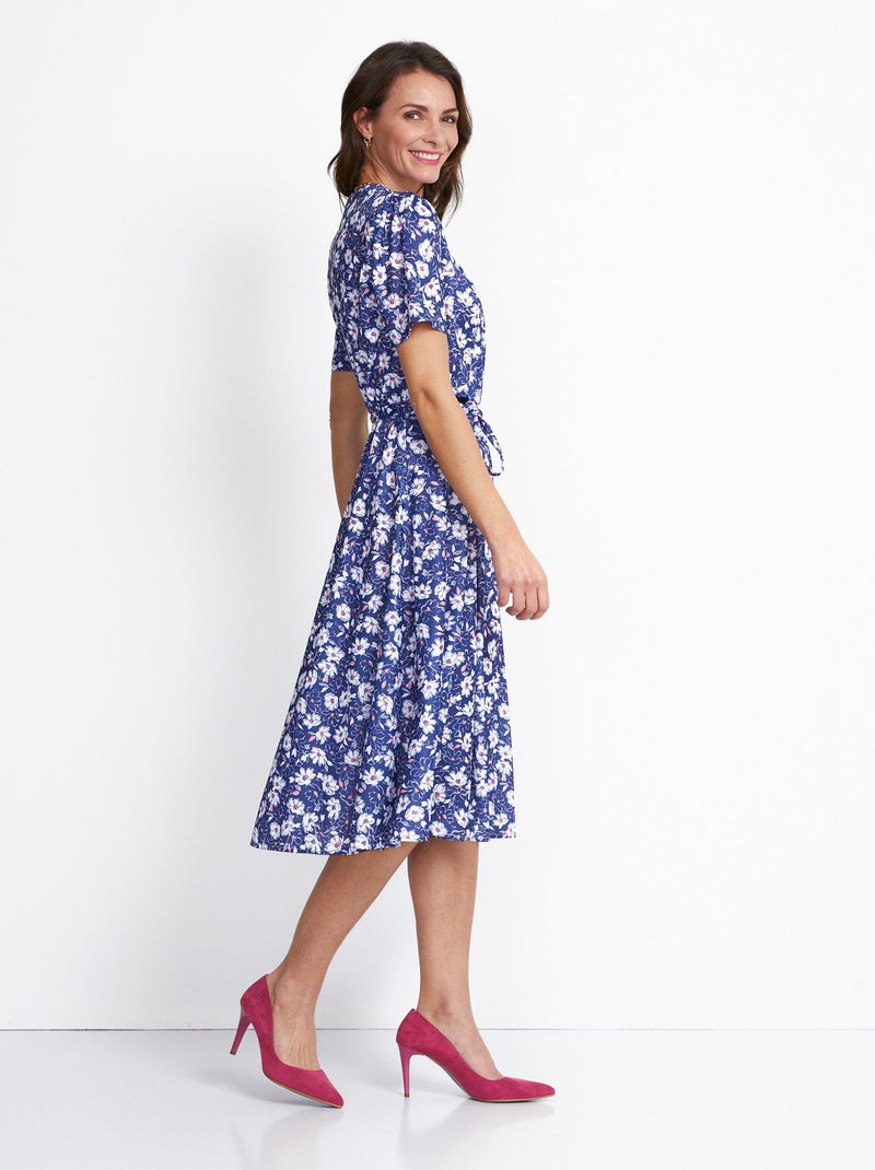 Robe évasée cache-coeur fleurie - Afibel Bleu - Kiabi