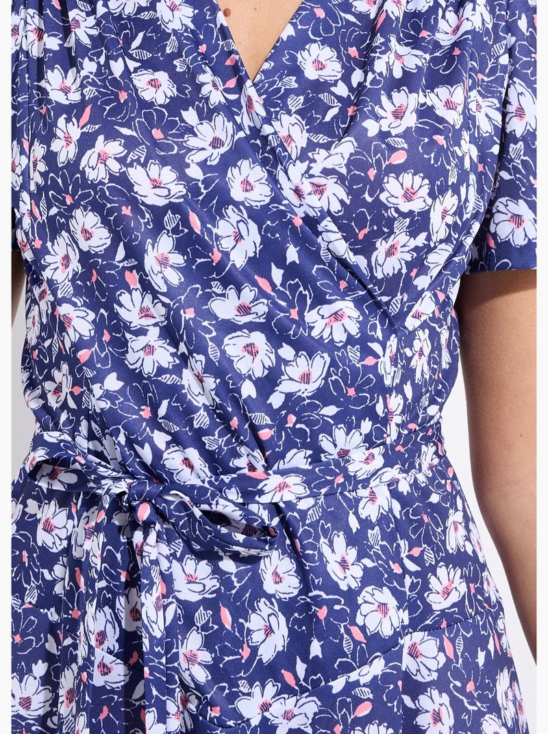 Robe évasée cache-coeur fleurie - Afibel Bleu - Kiabi
