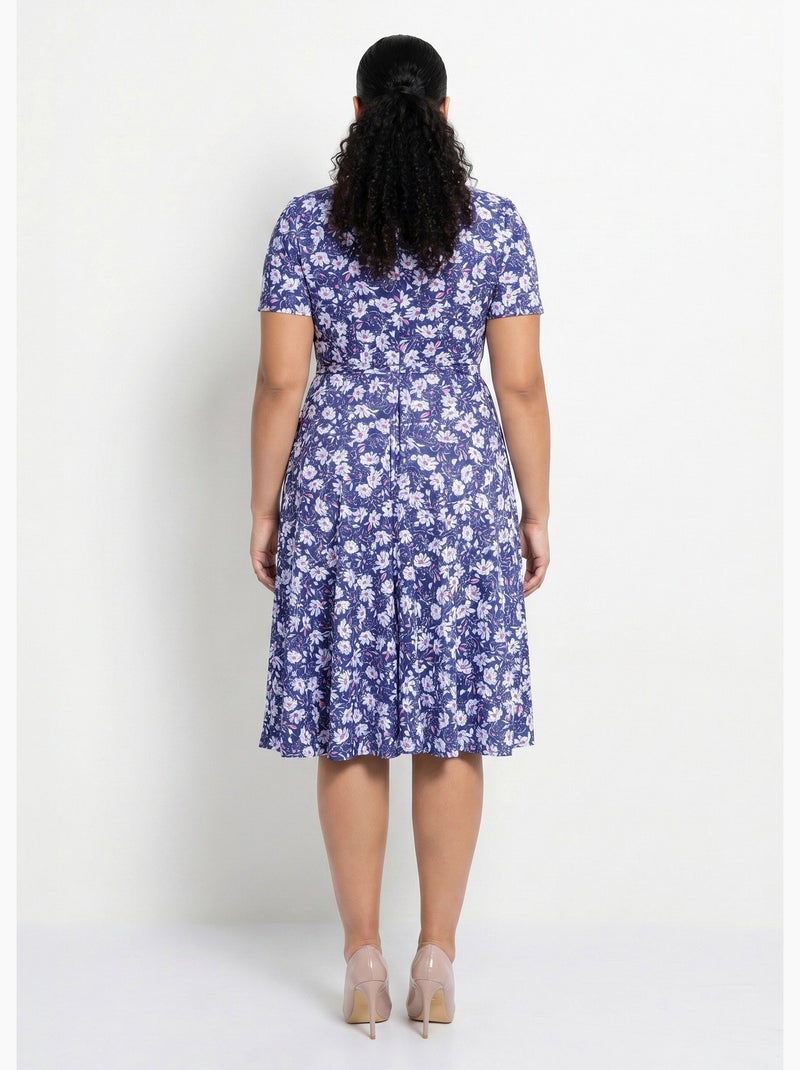 Robe évasée cache-coeur fleurie - Afibel Bleu marine - Kiabi