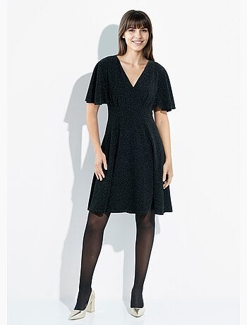 Robe évasée col v maille métallisée - afibel