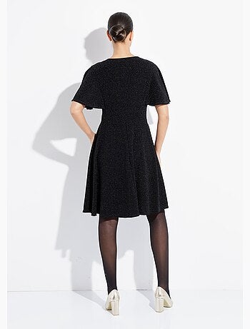 Robe évasée col v maille métallisée - afibel