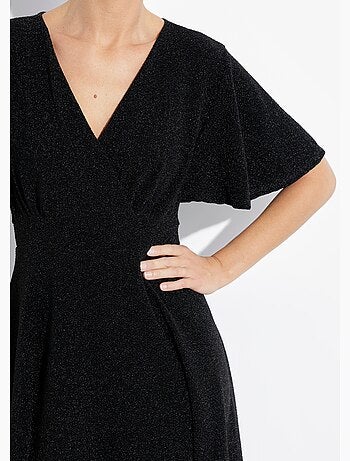 Robe évasée col v maille métallisée - afibel