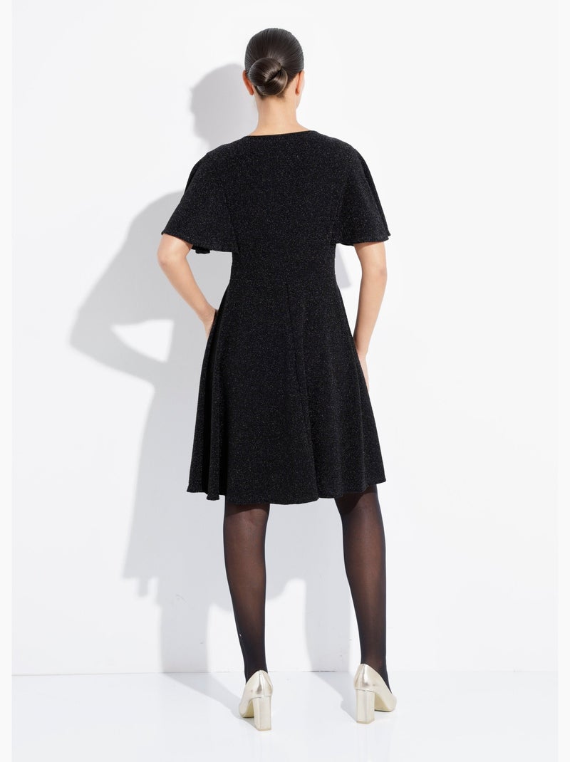 Robe évasée col v maille métallisée - afibel Noir - Kiabi