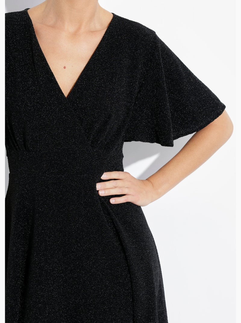 Robe évasée col v maille métallisée - afibel Noir - Kiabi
