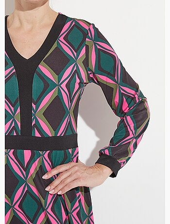 Robe évasée courte graphique col V - Afibel