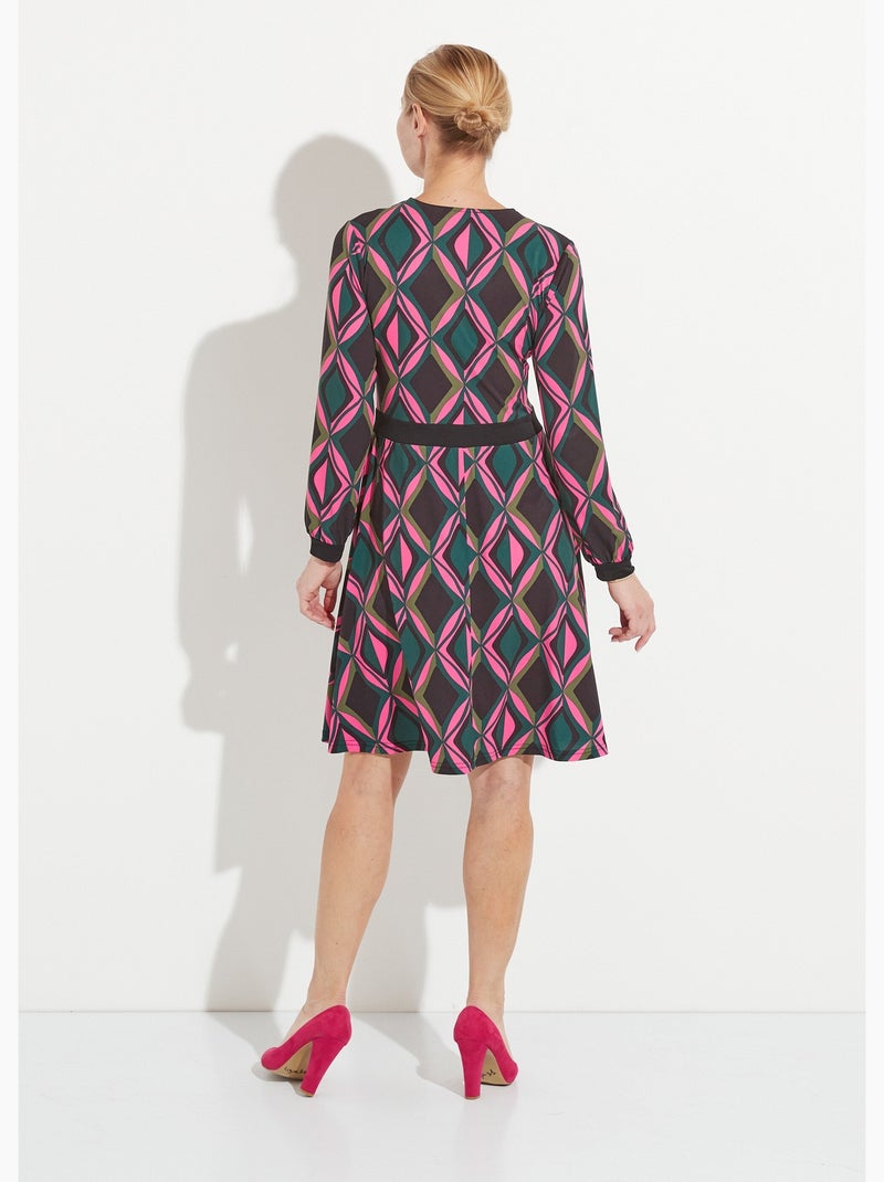 Robe évasée courte graphique col V - Afibel Rose/Vert - Kiabi