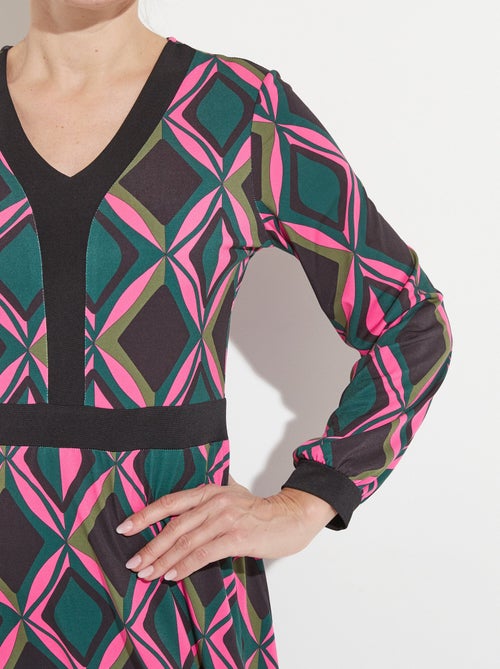 Robe évasée courte graphique col V - Kiabi