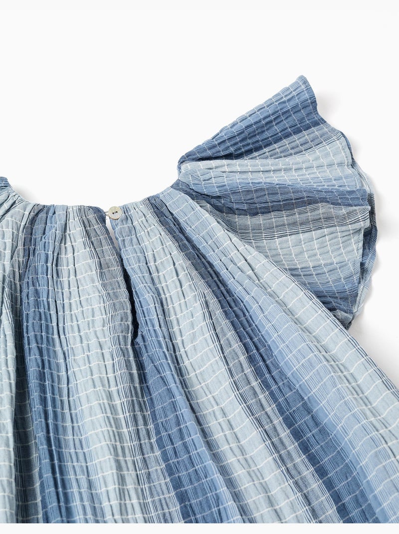 Robe évasée en coton à manches papillon Bleu clair - Kiabi