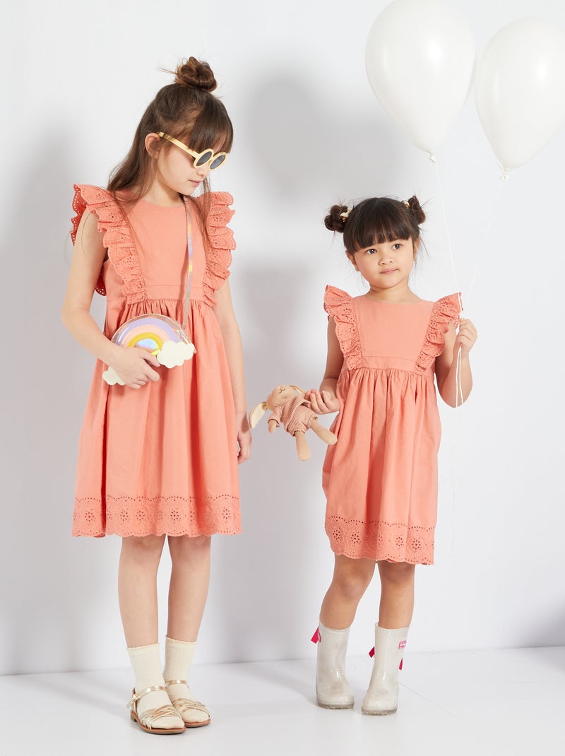 Robe évasée en coton corail - Kiabi