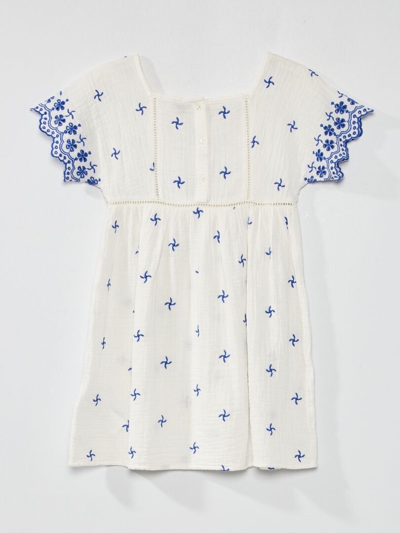 Robe évasée en gaze de coton blanc - Kiabi
