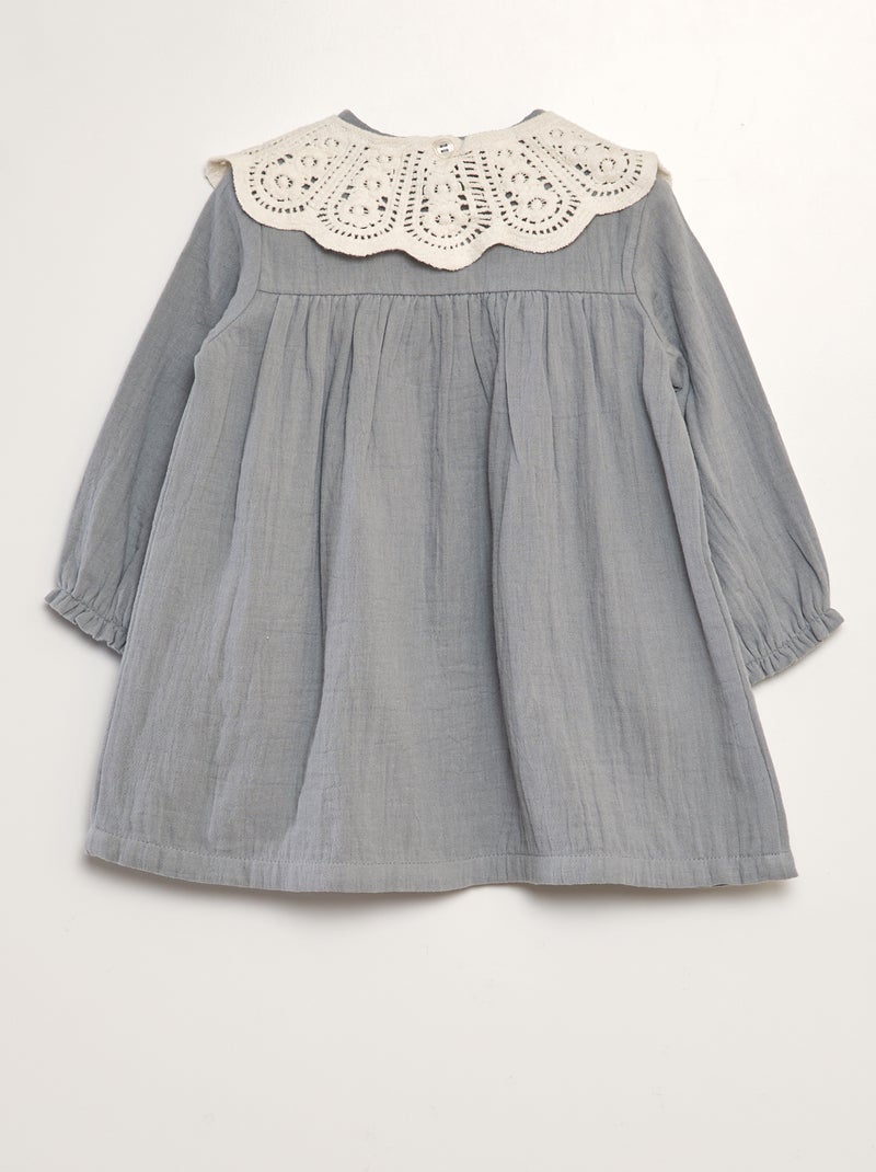 Robe évasée en gaze de coton + col amovible Gris - Kiabi