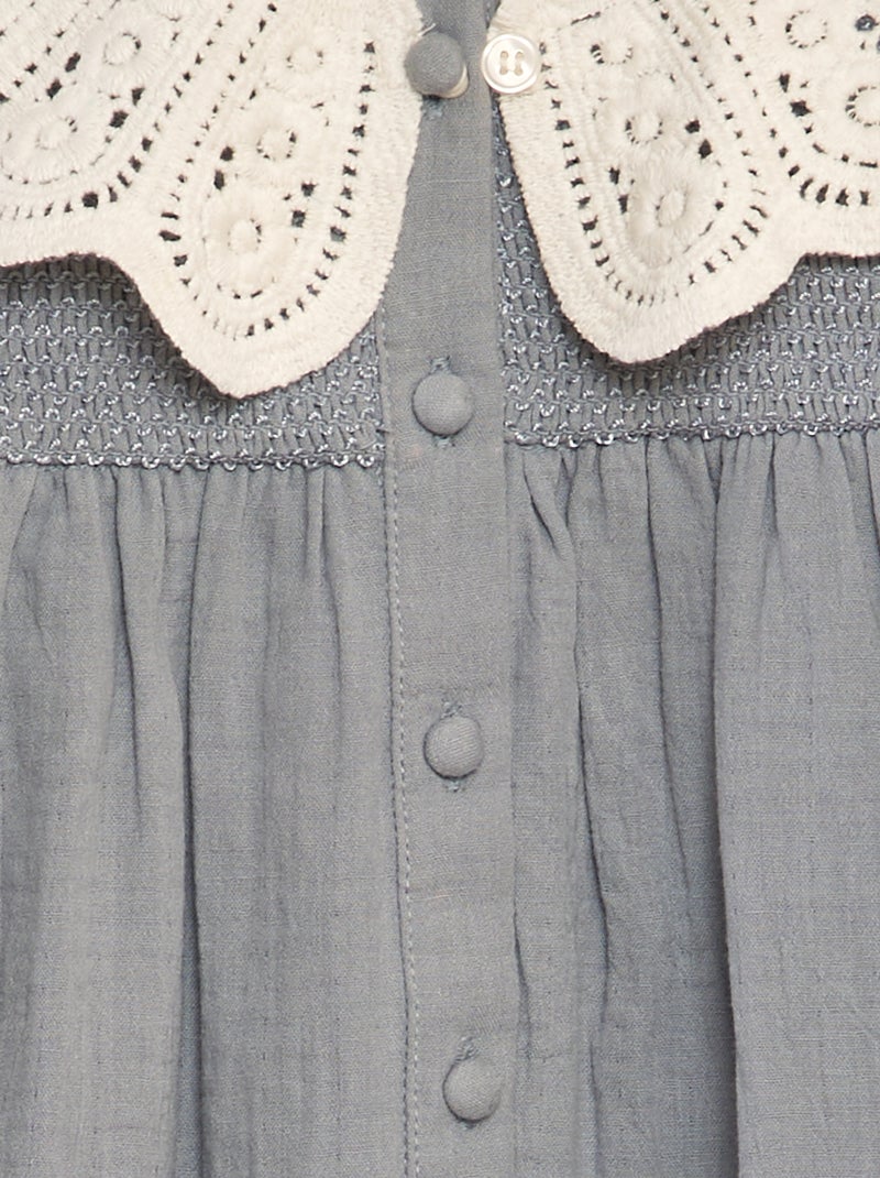 Robe évasée en gaze de coton + col amovible Gris - Kiabi