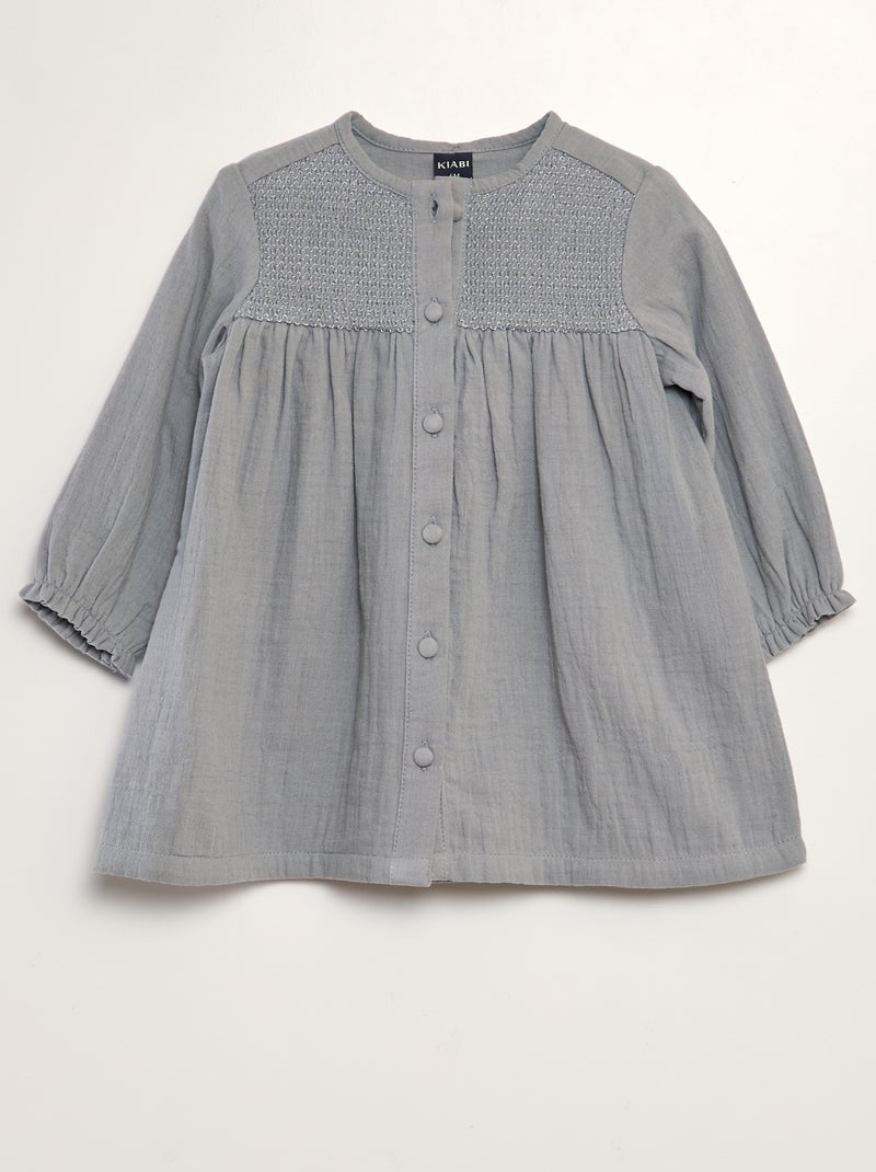Robe évasée en gaze de coton + col amovible Gris - Kiabi