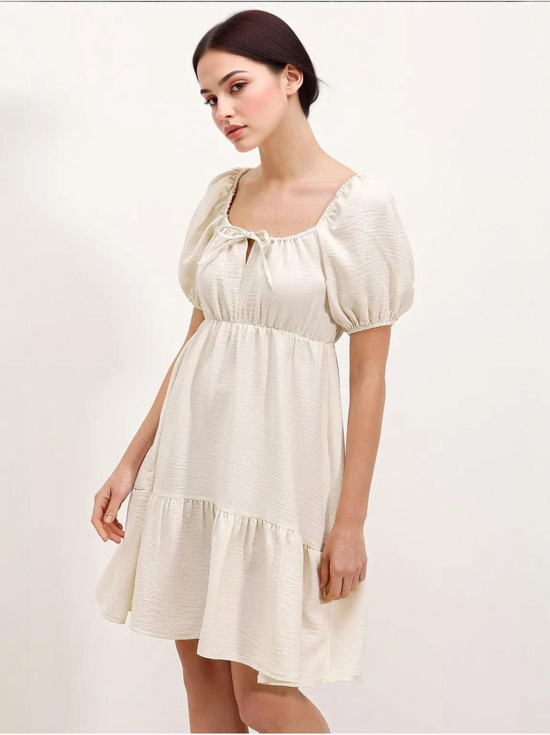 Robe évasée en popeline bdart Ivoire - Kiabi