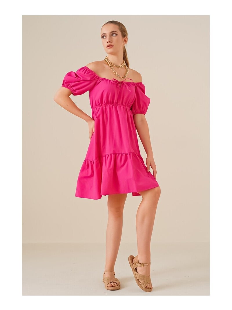 Robe Evasée en Popeline Rose - Kiabi