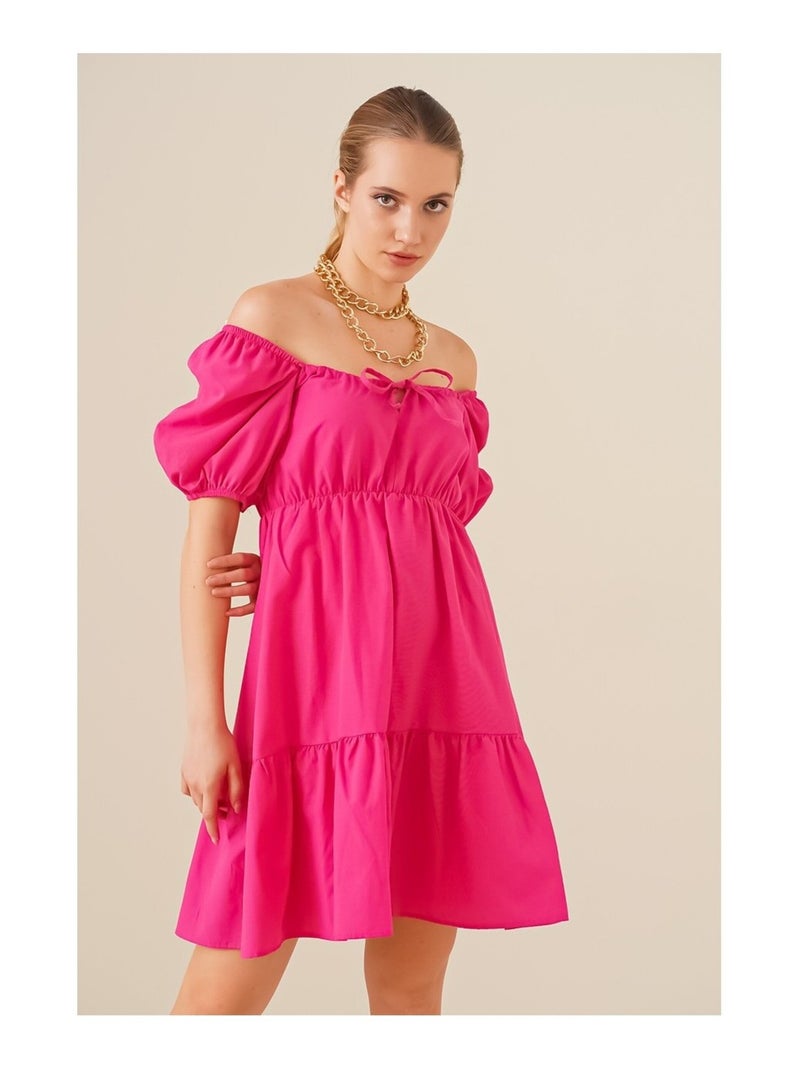 Robe Evasée en Popeline Rose - Kiabi