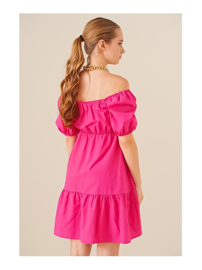 Robe Evasée en Popeline Rose - Kiabi
