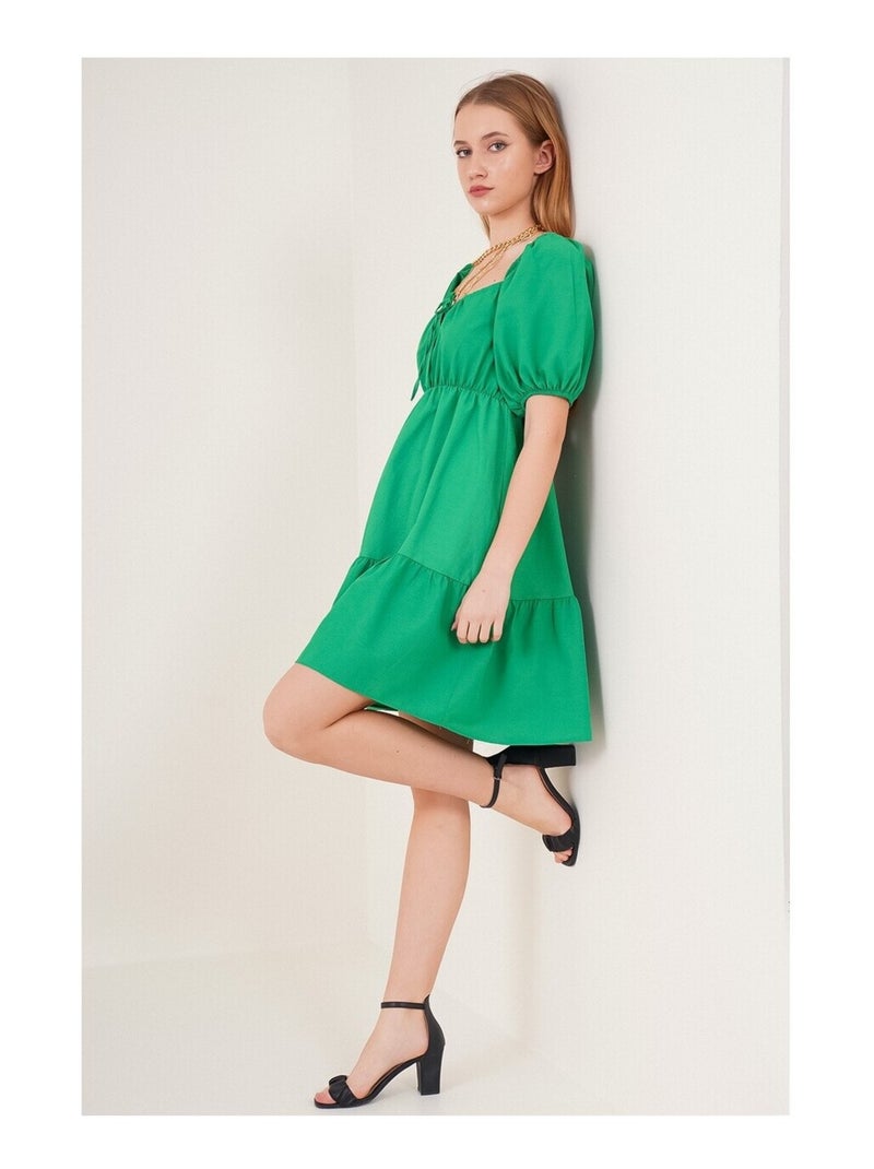 Robe Evasée en Popeline Vert - Kiabi