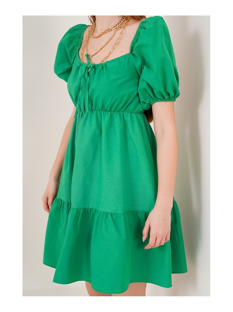 Robe Evasée en Popeline Vert - Kiabi