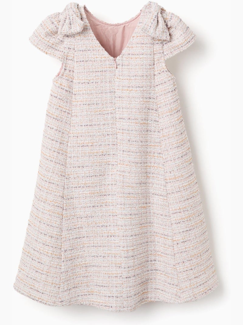 Robe évasée en tweed avec nœuds décoratifs Rose clair - Kiabi