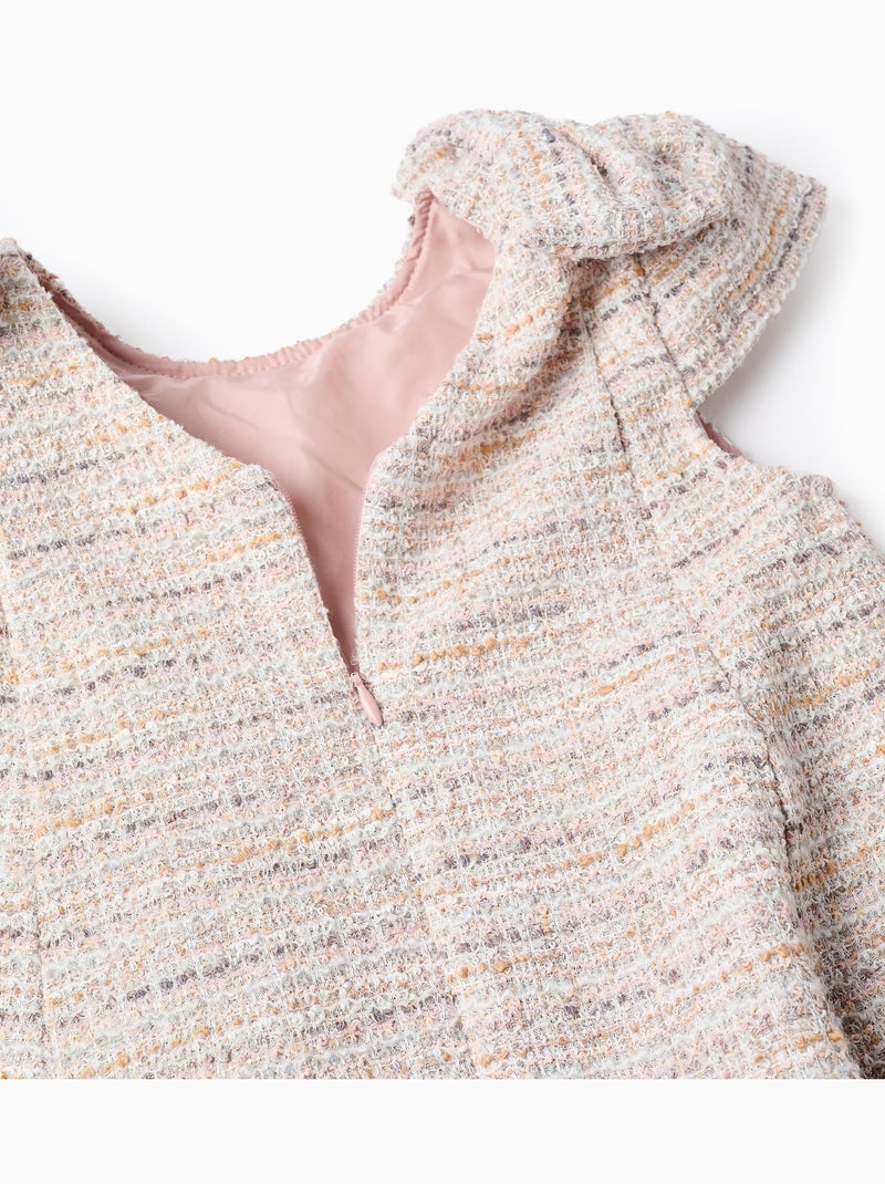 Robe évasée en tweed avec nœuds décoratifs Rose clair - Kiabi