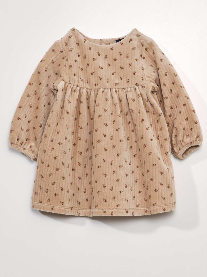 Robe évasée en velours imprimé Marron - Kiabi