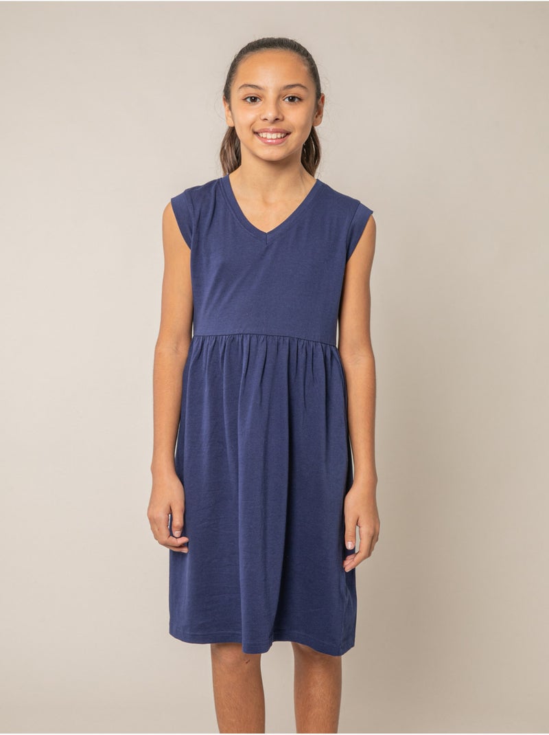 Robe évasée fille en 100% coton 'Deeluxe' Bleu marine - Kiabi